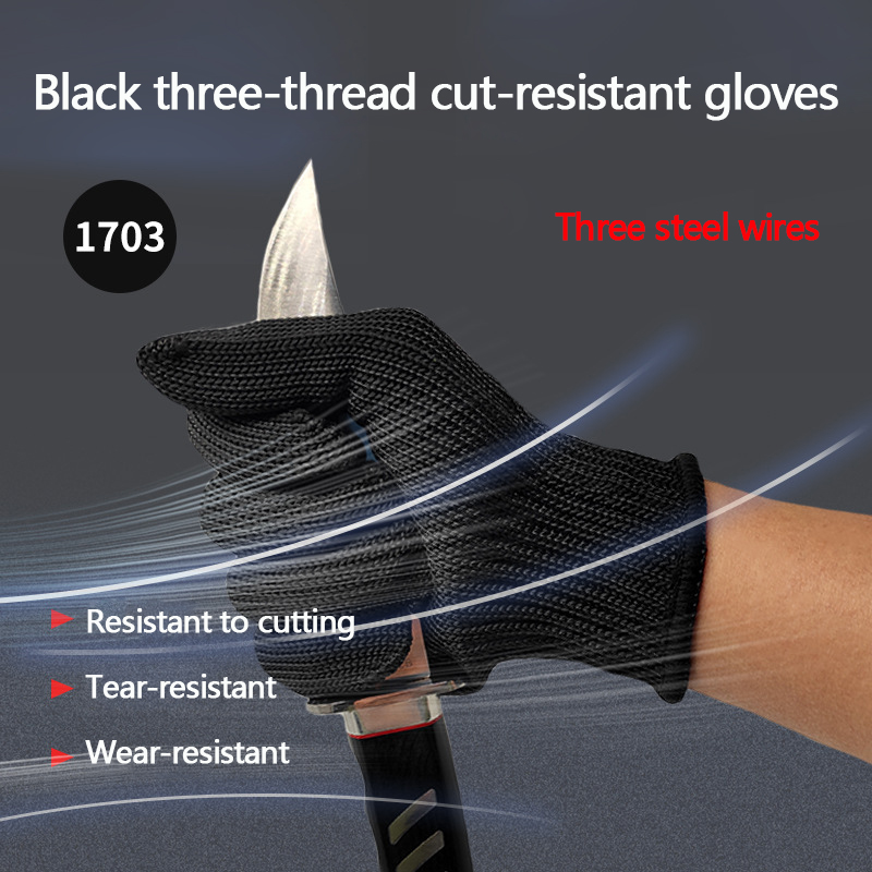 Cut Resistant Glove - Schnittschutzhandschuhe, Klasse 5, Dreidraht-Sicherheitsschutz-Arbeitsschutzhandschuhe, schwarz, beständig