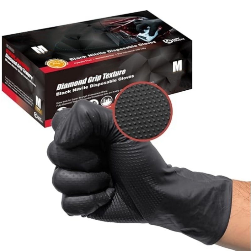 Nitrile Mechanic Glove - 8Mil Hochleistungs-Schwarze Nitrilhandschuhe Einweg-Diamant-Texturierte Sicherheitsarbeitshandschuhe Industrie-Mechaniker