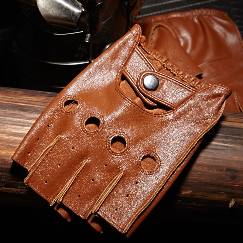 Leather Driving Glove - Hochwertige Herren-Halbfingerhandschuhe, atmungsaktiv, rutschfest, Fitness, Leder,