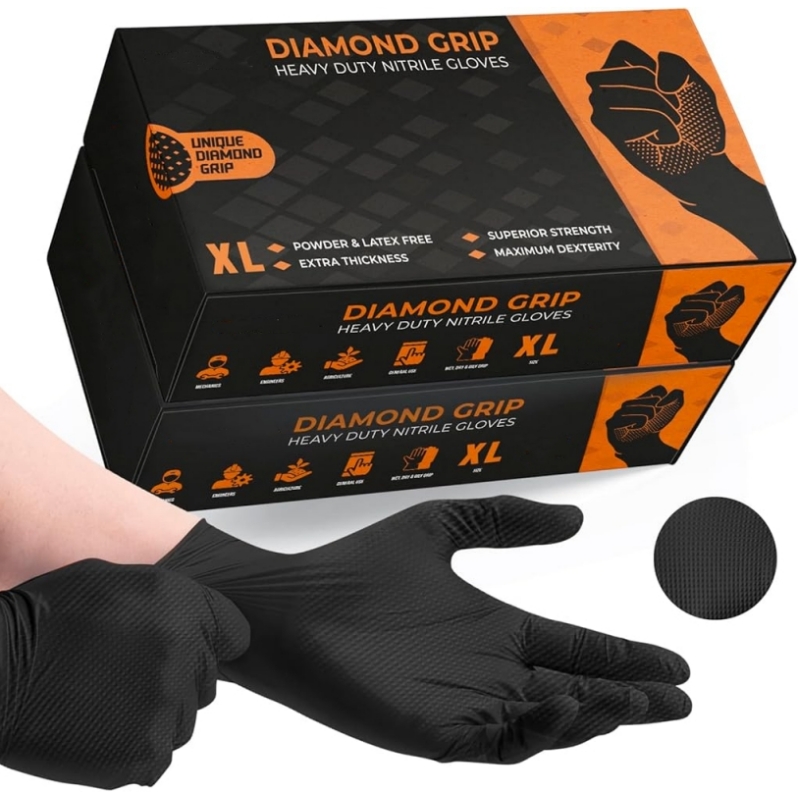 Nitrile Mechanic Glove - Schwarze, robuste Nitril-Einweghandschuhe, industrielle 8mil diamantstrukturierte