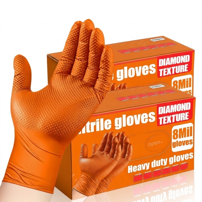 Nitrile Mechanic Glove - Hochbelastbare orangefarbene Nitrilhandschuhe 8Mil, industrielle Einweghandschuhe