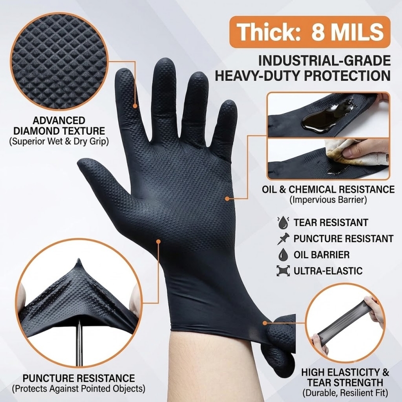 Robuste Schwarze Industrielle  – Nitrile Mechanic Glove Bewertung und Preis